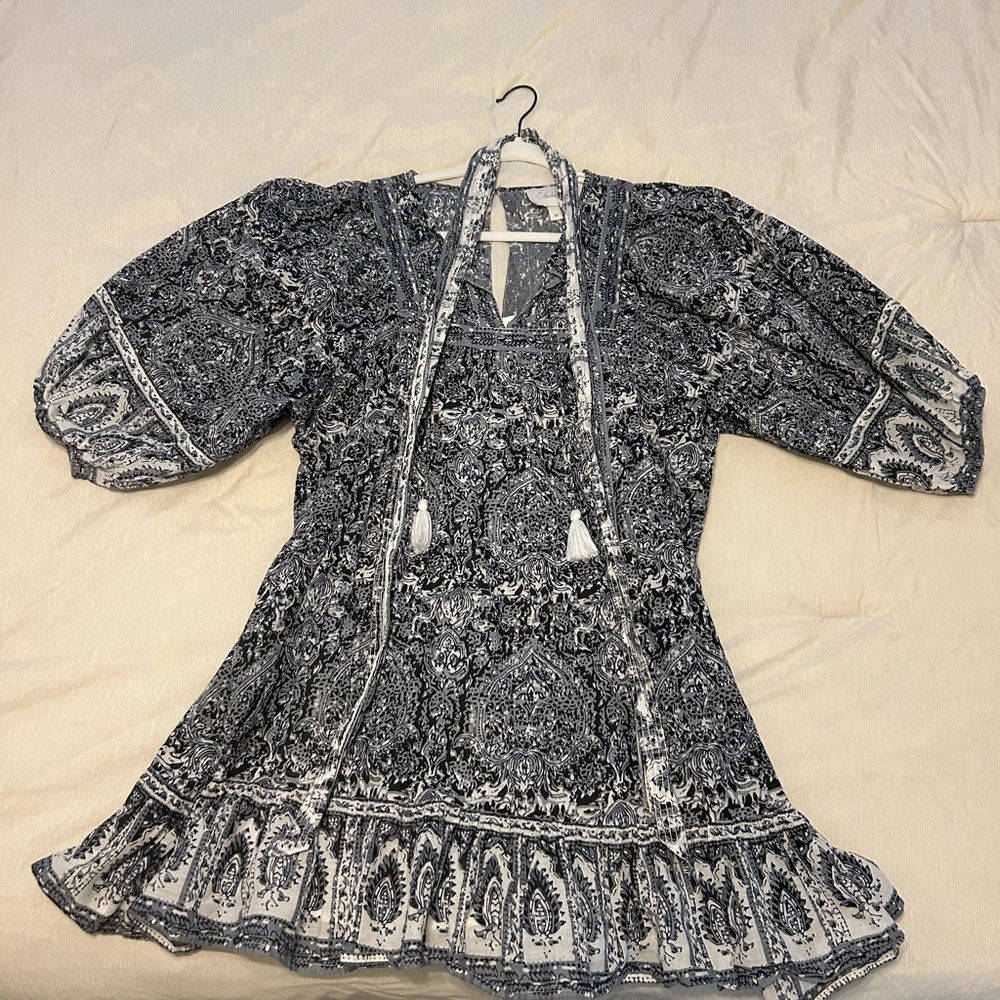 Cleobella Navy and White Mini Cotton Waist Tie Dress size M